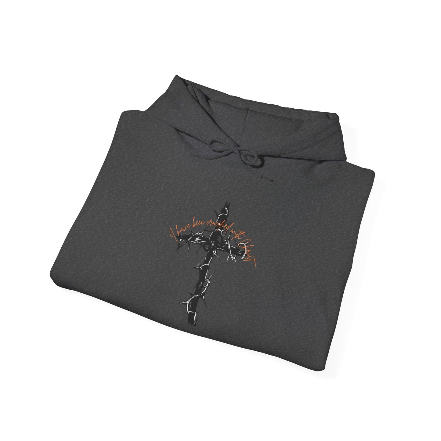 Faith Inspired Christian Cross with Thorns on Front and Galatians 2:20 on back Hooded Sweatshirt