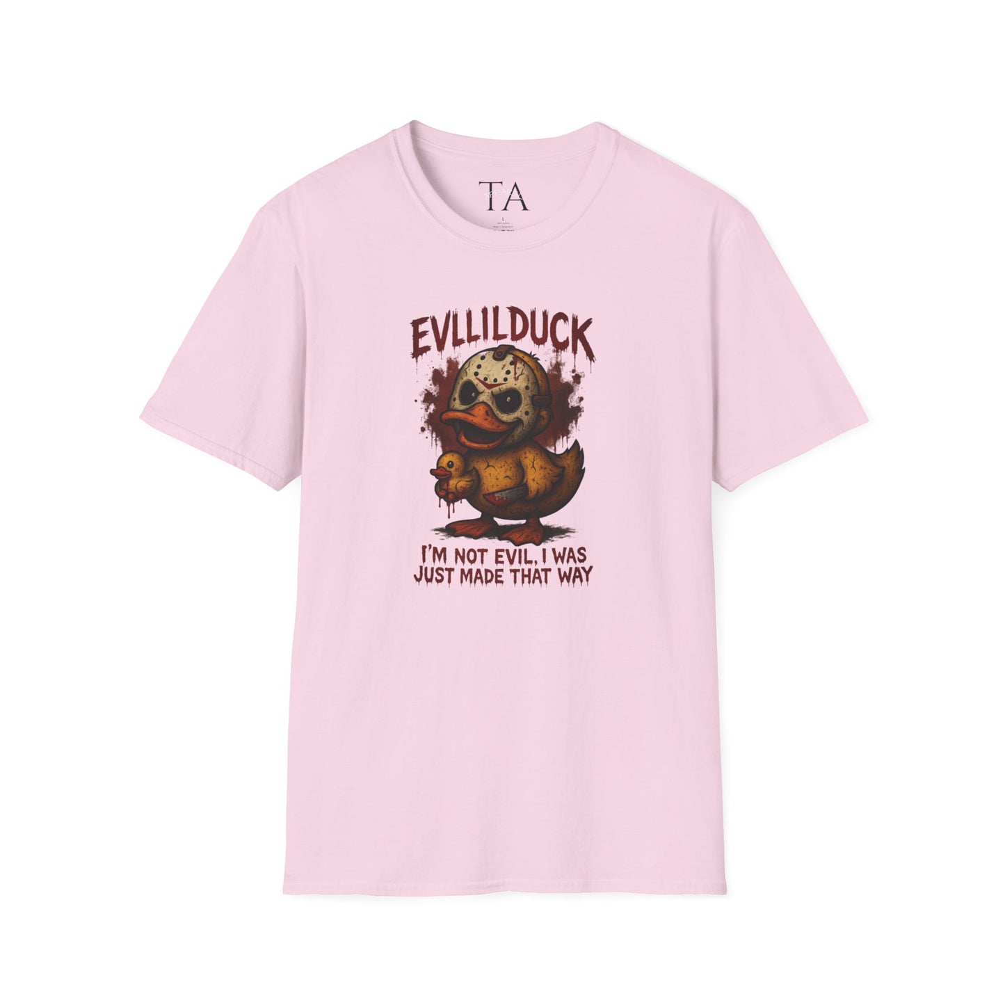 EVLLILDUCK Funny Graphic T-Shirt, Cute Duck Shirt, Unisex Softstyle Tee, Gift for Kids, Funny Quirky T-Shirt, Casual Wear, Halloween Apparel