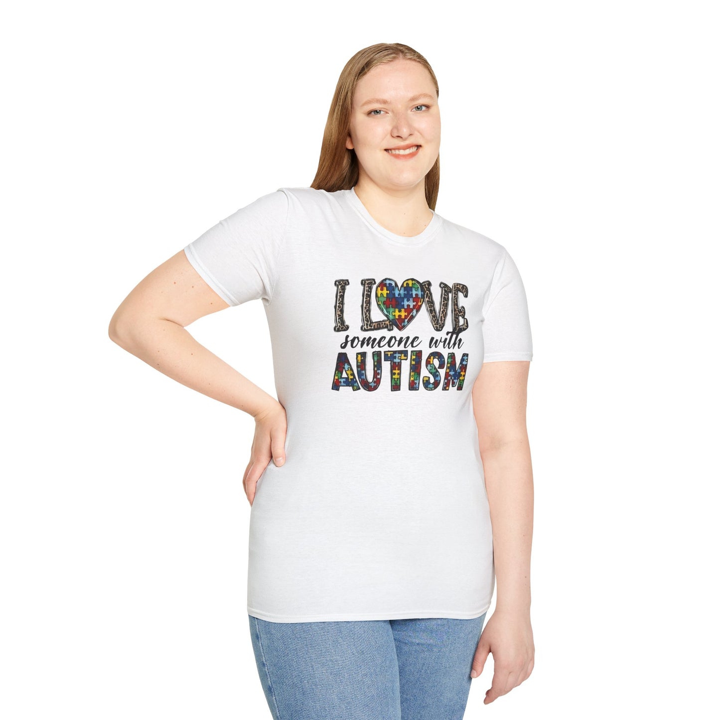 Autism Awareness Unisex T-Shirt - I Love Someone with Autism Design