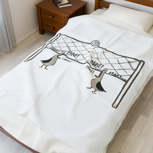Plush Blanket - Quirky Volleyball Seagull 'Mine' Design | Cozy Throw for Animal Lovers, Home Decor, Gift for Pets