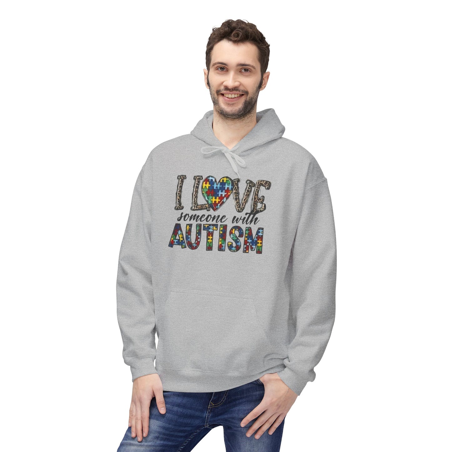 Autism Awareness Softstyle Hoodie - "I Love Someone With Autism" Puzzle Heart Design
