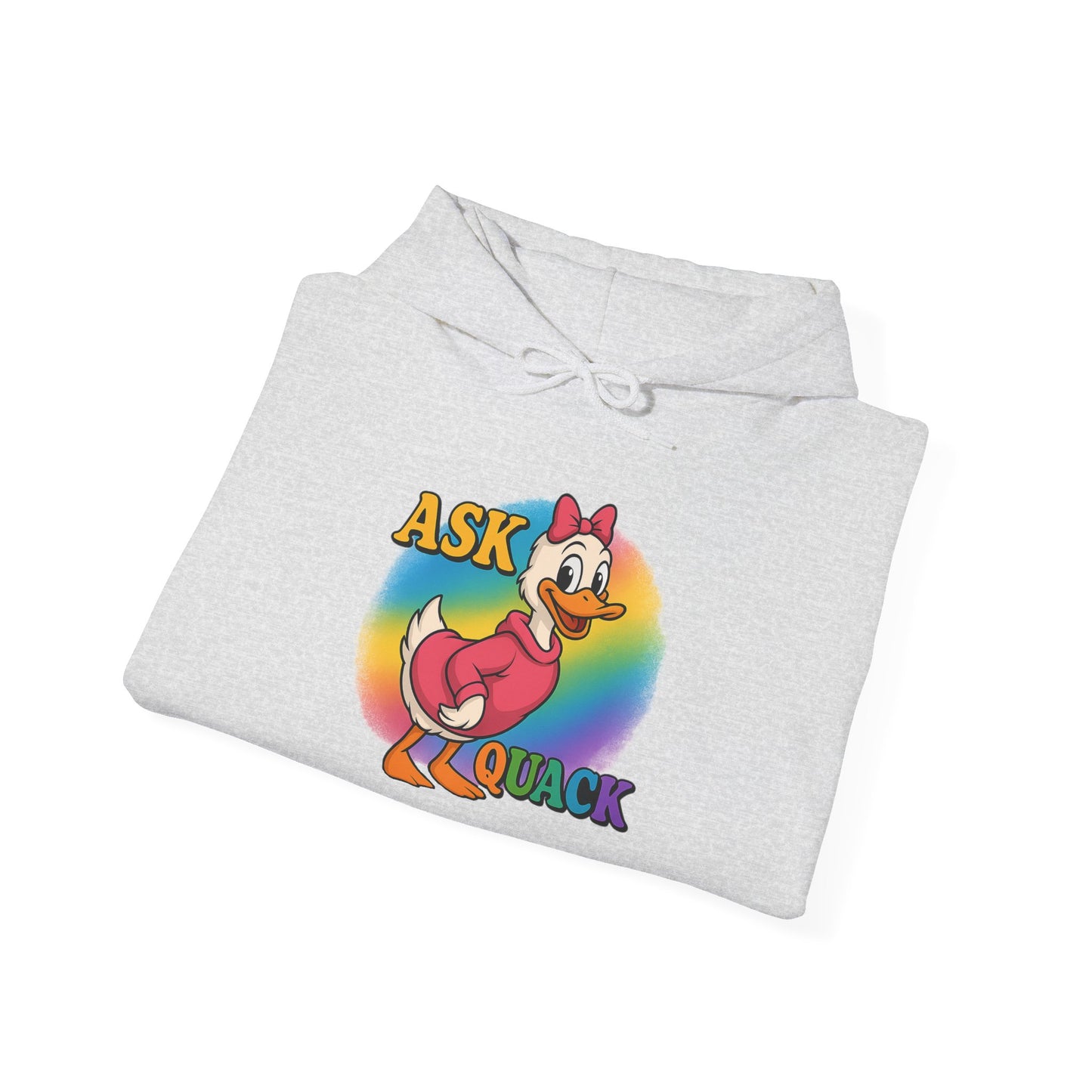 Askquack Female Duck Unisex Hoodie, Quirky Duck Design Sweatshirt, Novelty Animal Jumper, Humorous Duck Apparel, Unique Hooded Top