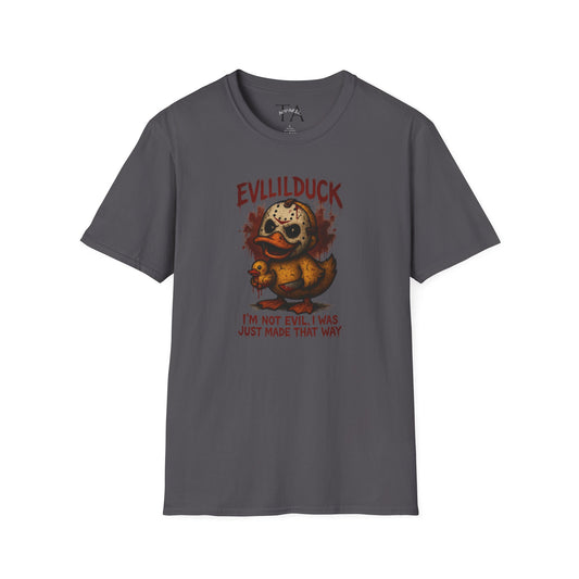 EVLLILDUCK Funny Graphic T-Shirt, Cute Duck Shirt, Unisex Softstyle Tee, Gift for Kids, Funny Quirky T-Shirt, Casual Wear, Halloween Apparel