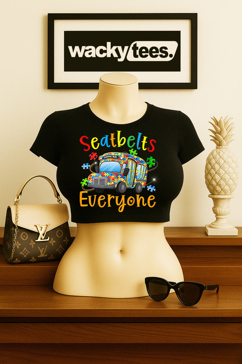 Seatbelts Everyone School Bus Autism Awareness Graphic Tee Shirt