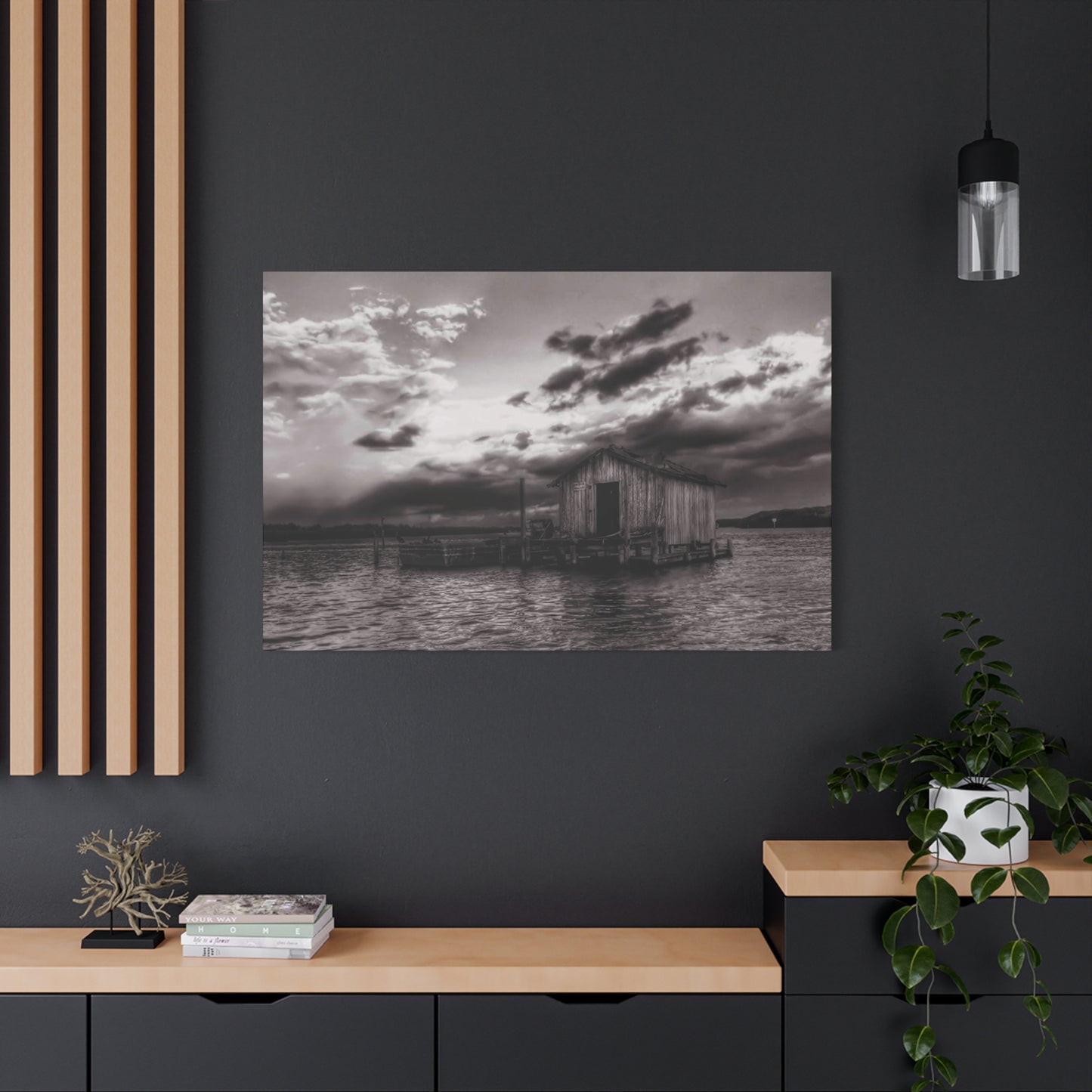 Serene Landscape Canvas Art, Rustic Home Decor, Black and White Wall Art, Perfect for Living Room, Gift for Nature Lovers