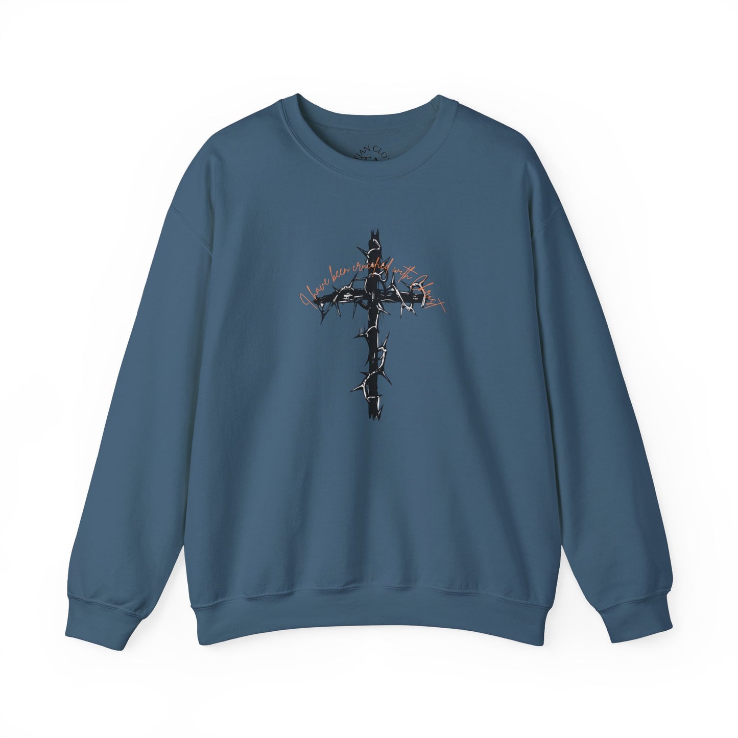 Faith Inspired Crewneck Sweatshirt Barbed Cross Design with Galatians 2:20