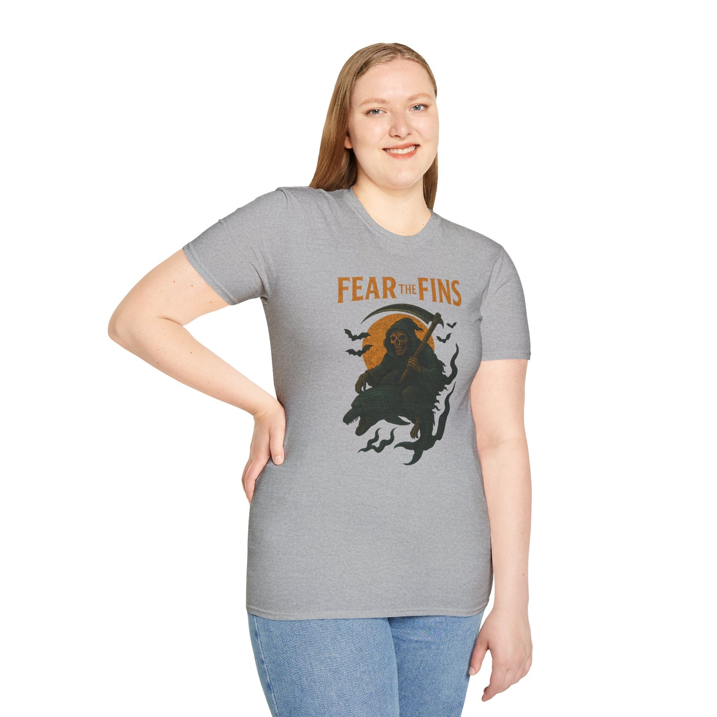 Miami Dolphins Halloween Unisex T-Shirt - Fear the Fins - Gifts for Ocean Lovers, Spooky Occasions, Casual Wear, Beach Parties, Horror Tee