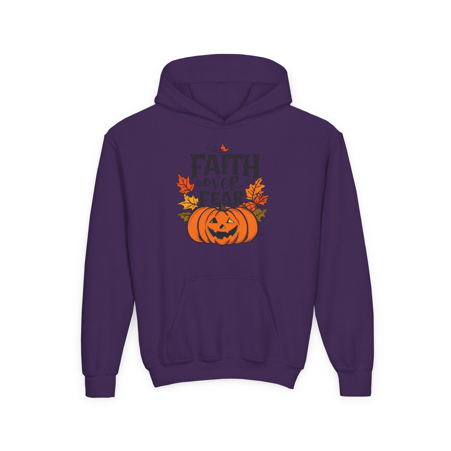 Halloween Faith Over Fear Kids Hoodie - Fall Sweatshirt, Halloween Apparel, Cozy Gift, Pumpkin Design, Inspirational Clothing