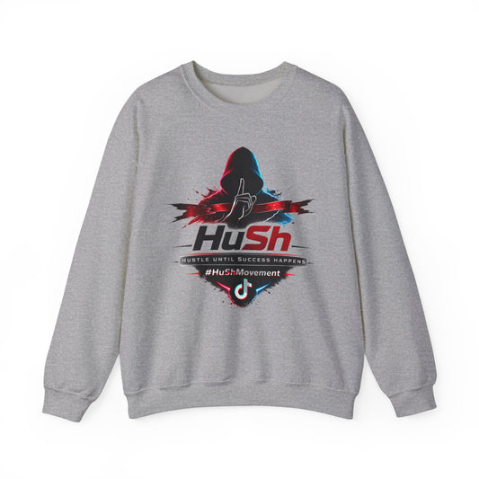 #HuSh Unisex Heavy Blend™ Crewneck Sweatshirt  | Hustle Until Success Happens, #HuShMovement TikTok Logo