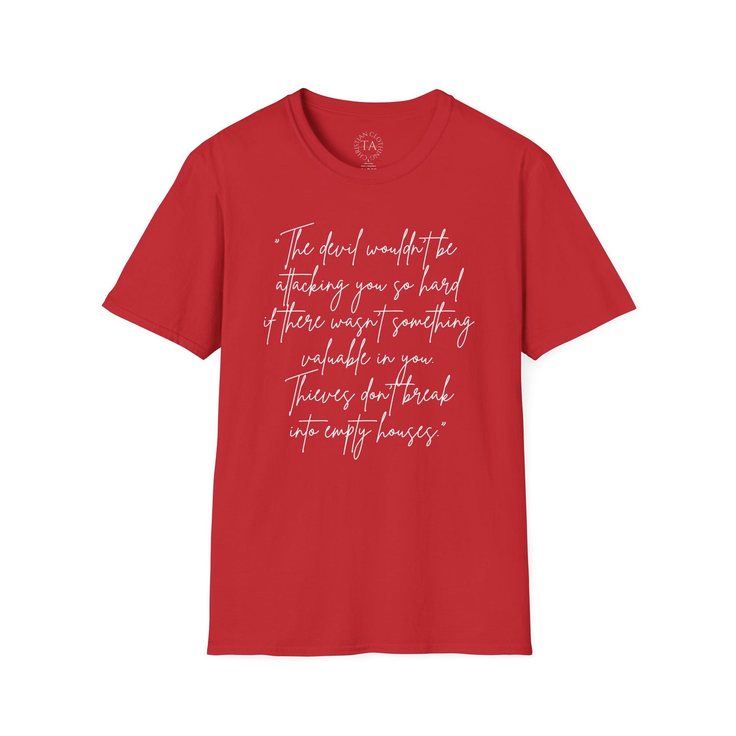 Faith Inspired - The Devil Wouldn't be Attacking - Unisex Softstyle T-Shirt - Part of proceeds go to help families in need