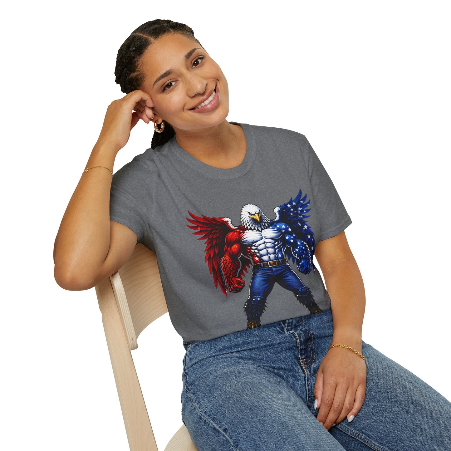 Birdmanzilla Patriotic Muscular Eagle T-Shirt | Red White Blue Winged Eagle Graphic
