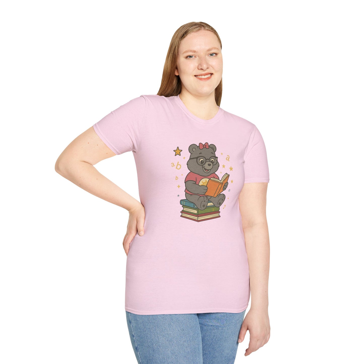Carebear Jr Book Design Unisex Softstyle T-Shirt, Kids Graphic Tee, Children Reading Shirt, Cute Bear Illustration Top, Retro Style Apparel