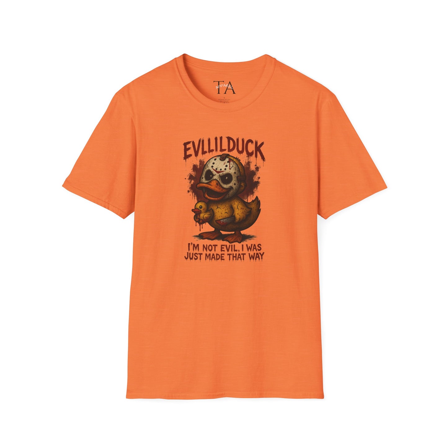 EVLLILDUCK Funny Graphic T-Shirt, Cute Duck Shirt, Unisex Softstyle Tee, Gift for Kids, Funny Quirky T-Shirt, Casual Wear, Halloween Apparel