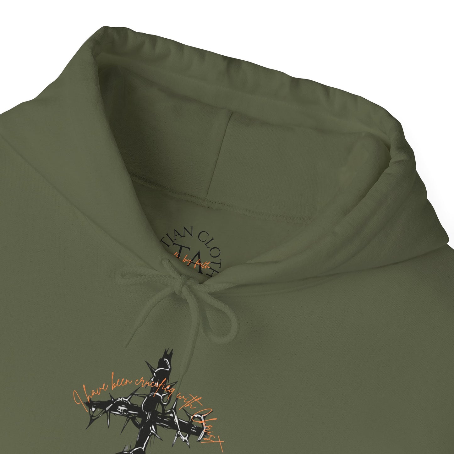 Faith Inspired Christian Cross with Thorns on Front and Galatians 2:20 on back Hooded Sweatshirt