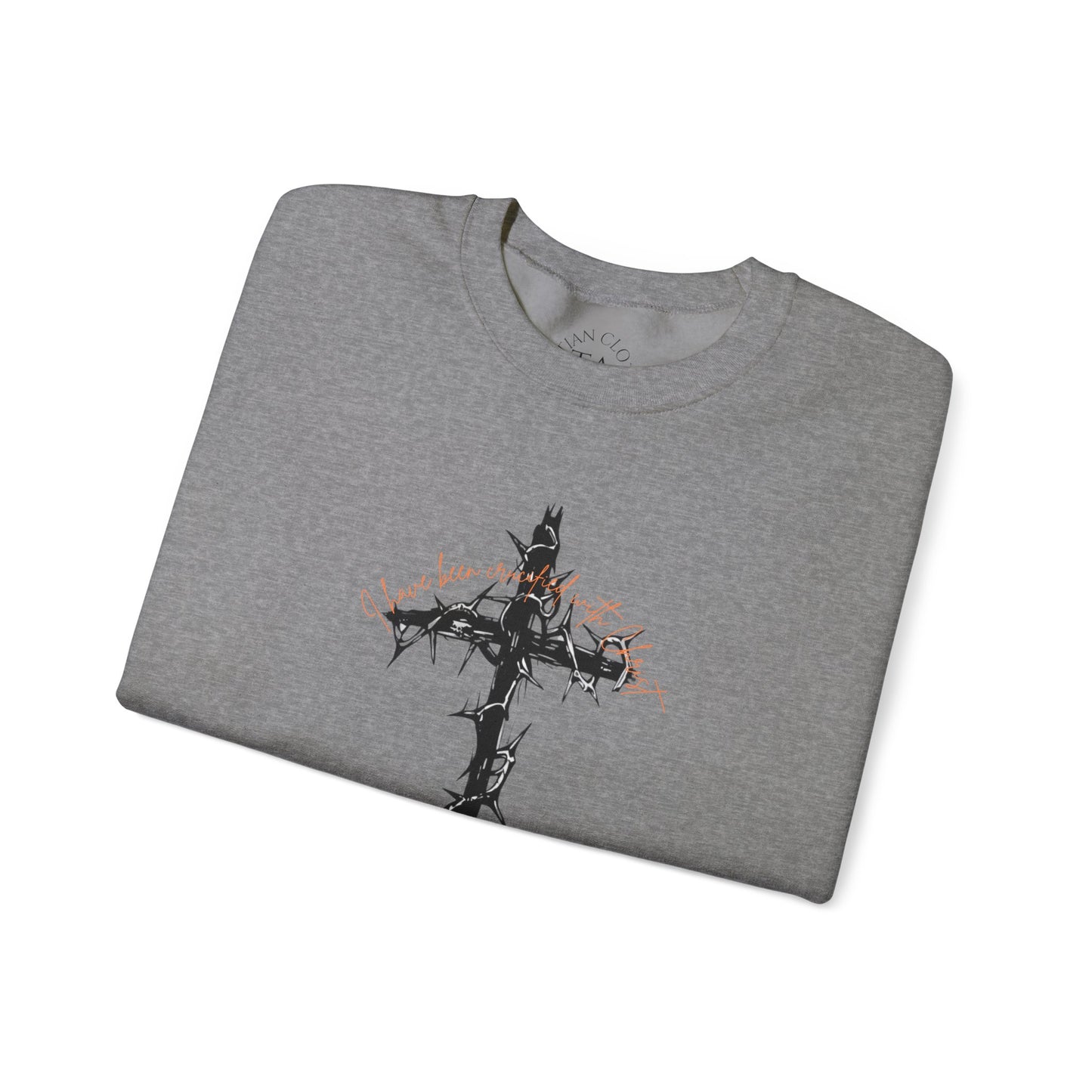 Faith Inspired Crewneck Sweatshirt Barbed Cross Design with Galatians 2:20