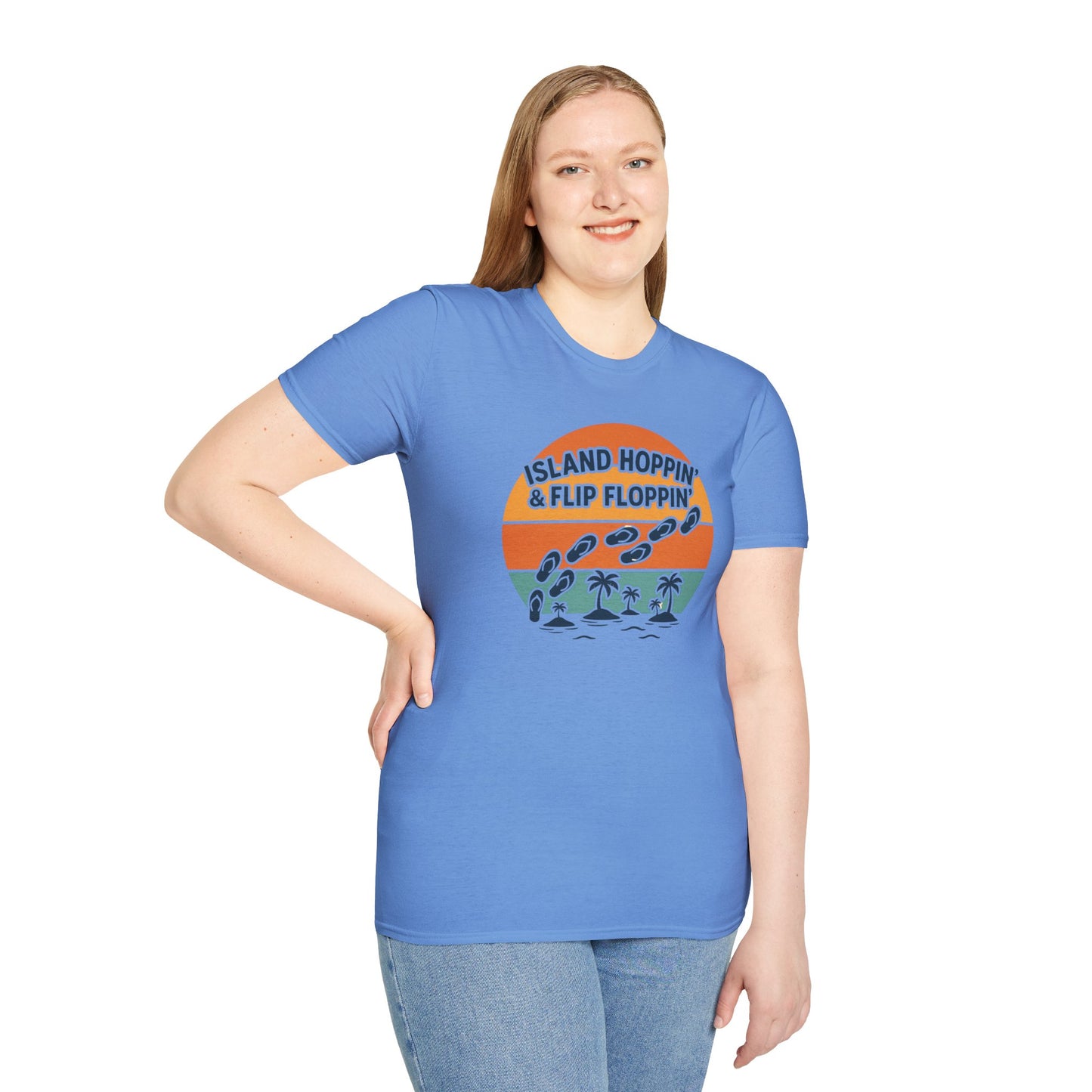 Island Hoppin' Flip Floppin' Unisex Softstyle T-Shirt, Beach T-Shirt, Vacation Apparel, Summer Wear, Casual T-Shirt, Graphic Tee