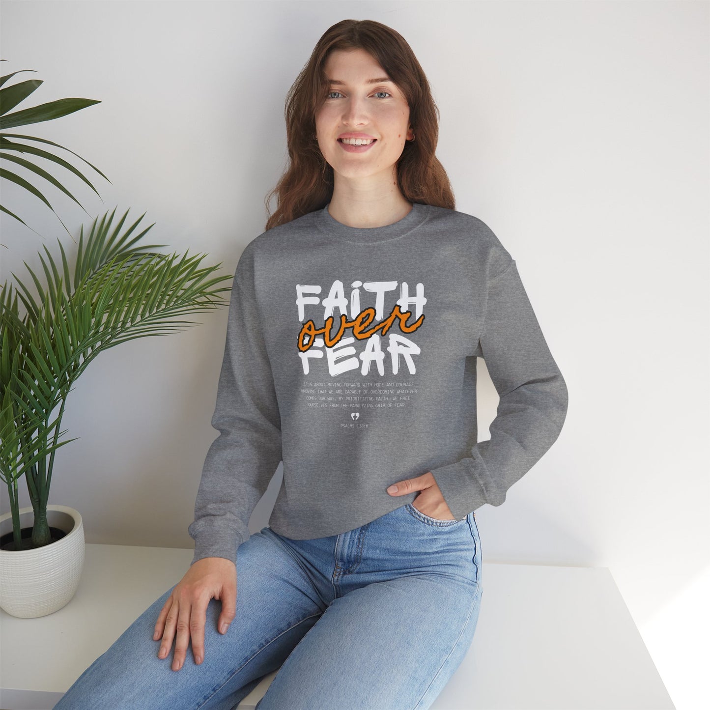 Faith Inspired Faith Over Fear Christian Sweatshirt, Inspirational Religious Apparel, Quality Design by My Son, Unisex Crewneck Jumper, Religious Gift,