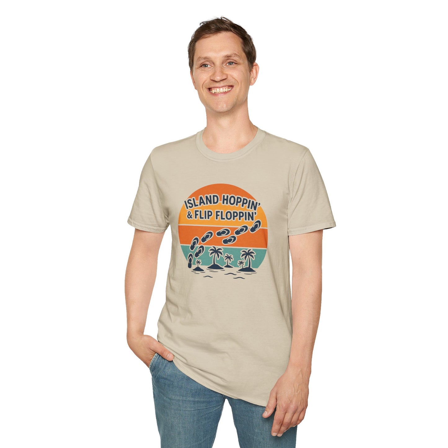 Island Hoppin' Flip Floppin' Unisex Softstyle T-Shirt, Beach T-Shirt, Vacation Apparel, Summer Wear, Casual T-Shirt, Graphic Tee