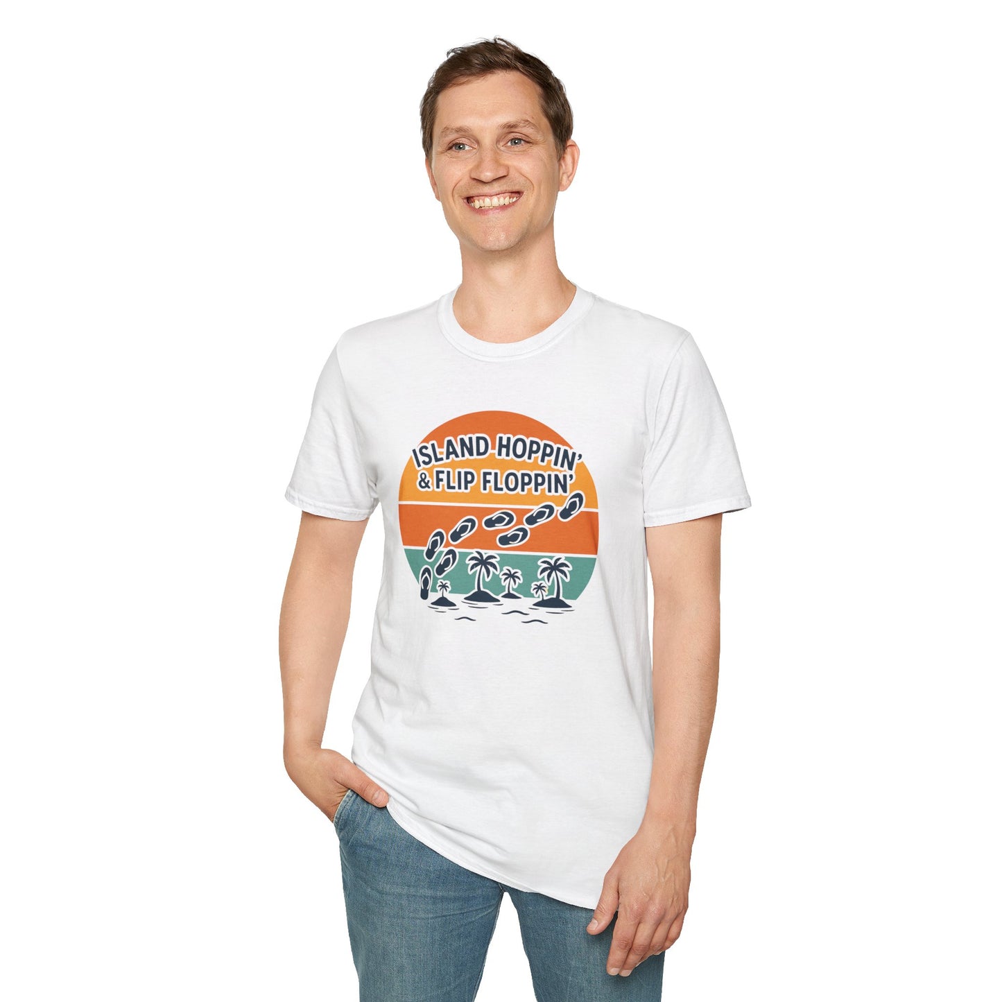 Island Hoppin' Flip Floppin' Unisex Softstyle T-Shirt, Beach T-Shirt, Vacation Apparel, Summer Wear, Casual T-Shirt, Graphic Tee