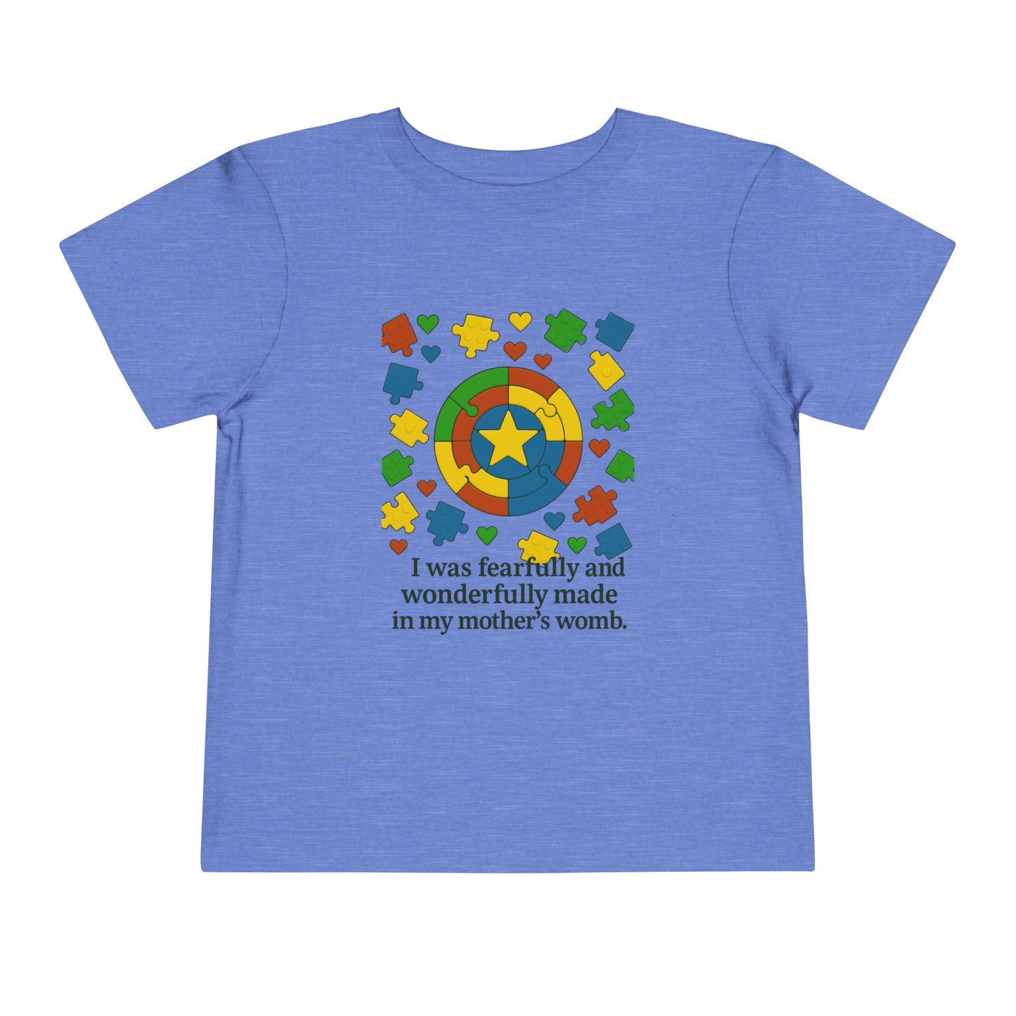 Autism Inspirational Tee - 'Fearfully and Wonderfully Made' - Toddler T-Shirt -  Cute Gift for Kids, Baby Shower, Religious Celebrations