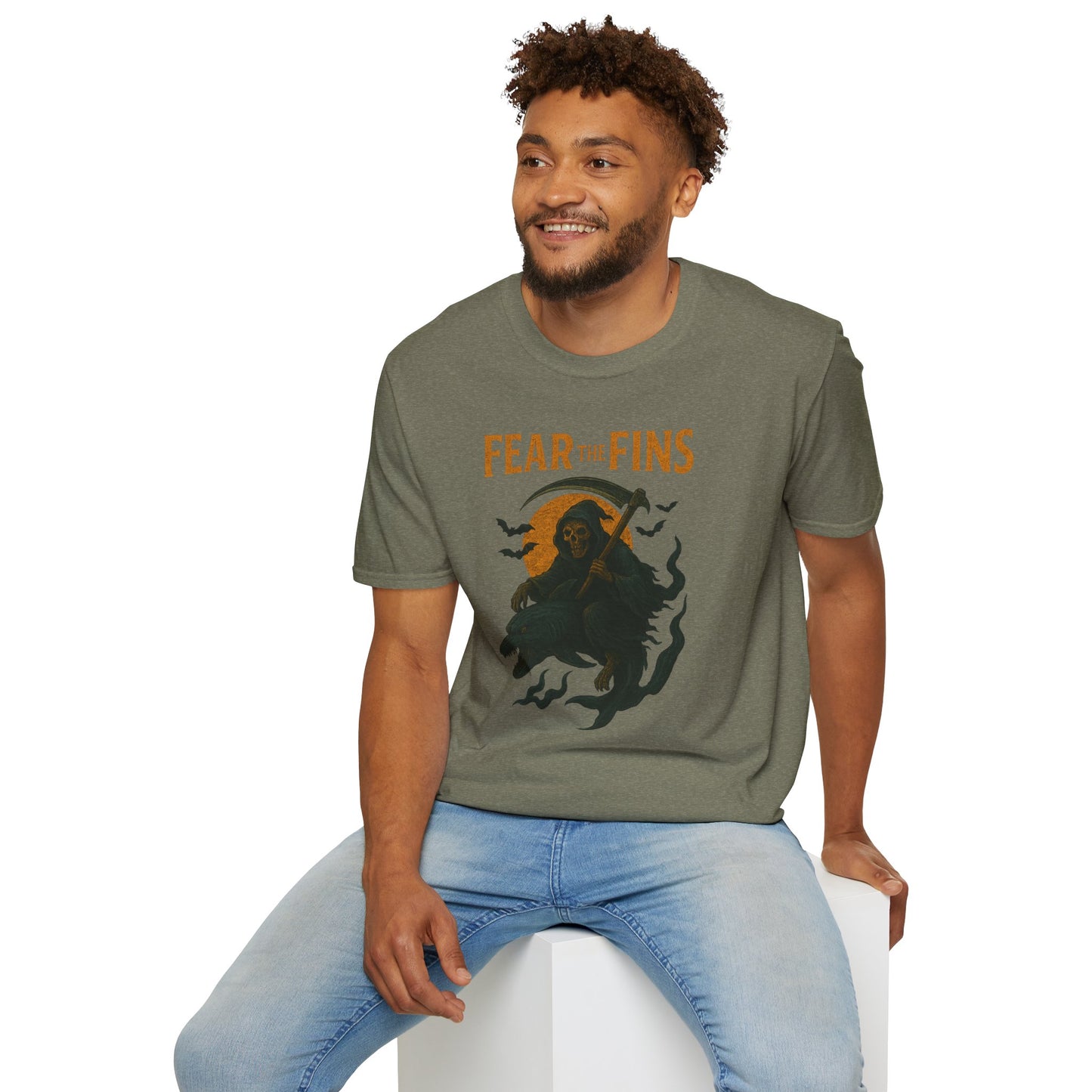 Miami Dolphins Halloween Unisex T-Shirt - Fear the Fins - Gifts for Ocean Lovers, Spooky Occasions, Casual Wear, Beach Parties, Horror Tee