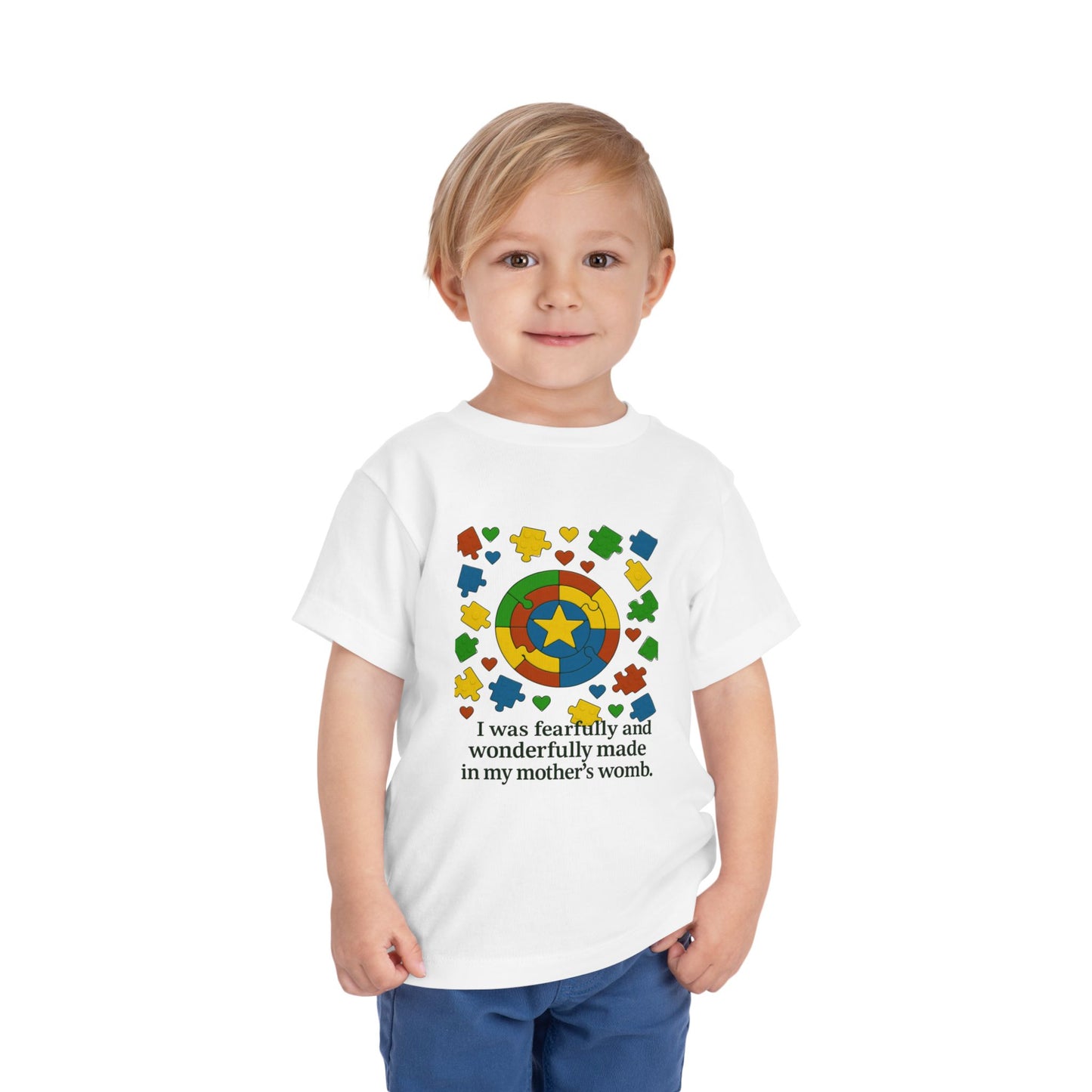 Autism Inspirational Tee - 'Fearfully and Wonderfully Made' - Toddler T-Shirt -  Cute Gift for Kids, Baby Shower, Religious Celebrations