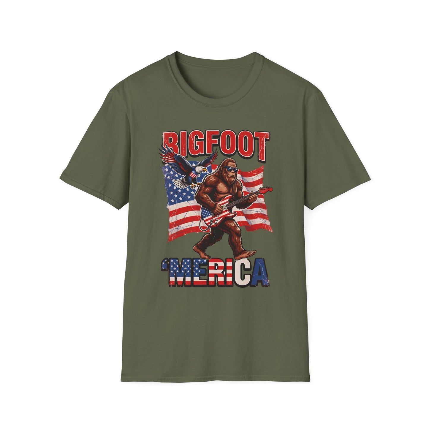 Bigfoot America T-Shirt — Patriotic Bigfoot Playing Guitar Graphic Tee