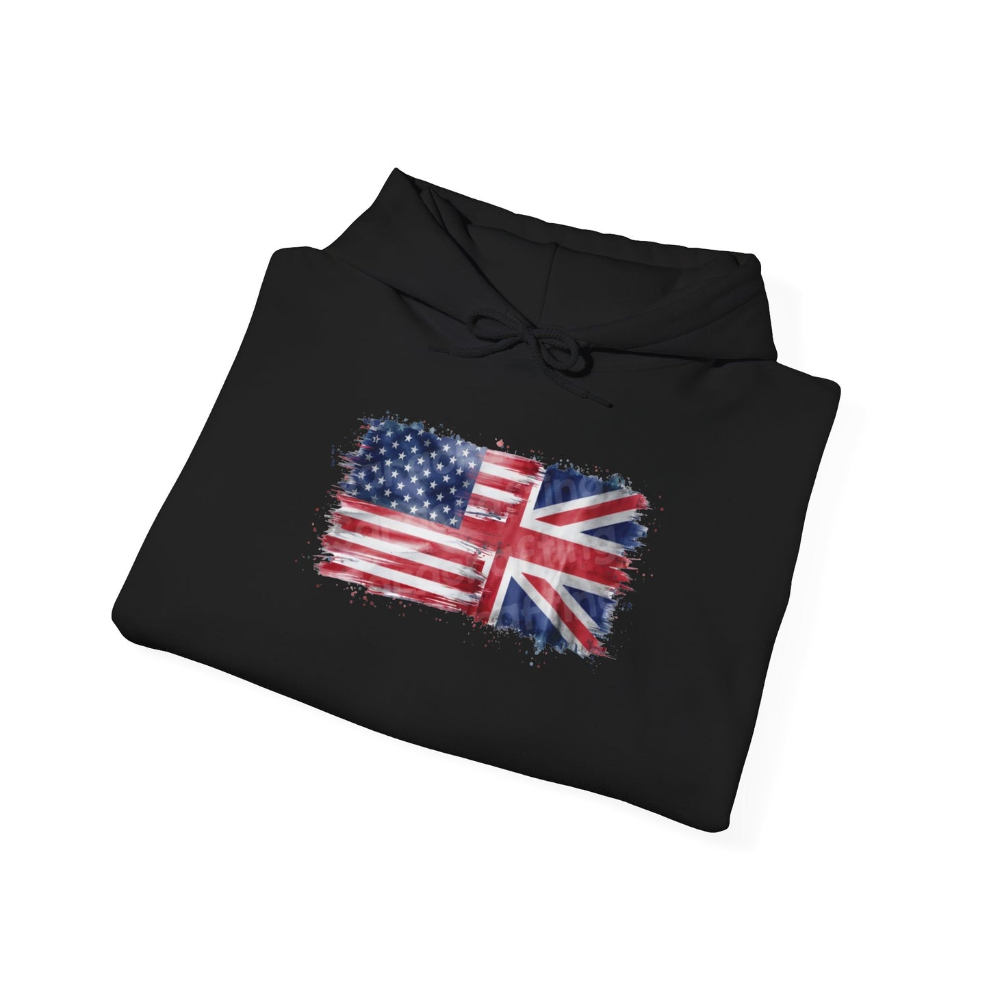 Patriotic Hooded Sweatshirt | Unisex Heavy Blend™ | USA & UK Flag Design | Cozy Gift for Holidays, Reunions, or Casual Wear