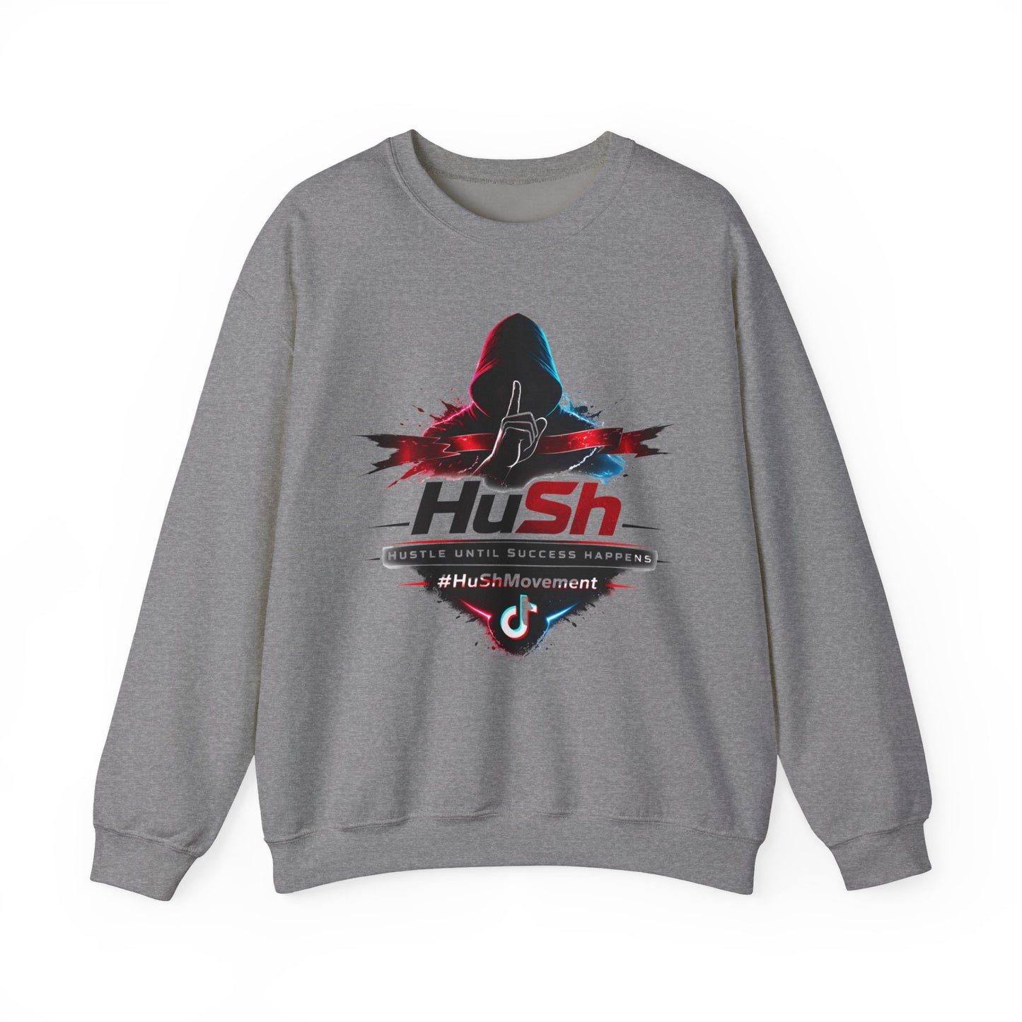#HuSh Unisex Heavy Blend™ Crewneck Sweatshirt  | Hustle Until Success Happens, #HuShMovement TikTok Logo