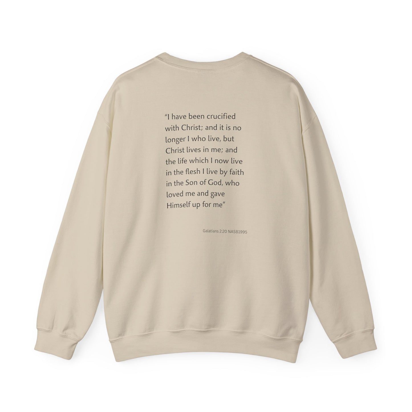 Faith Inspired Crewneck Sweatshirt Barbed Cross Design with Galatians 2:20
