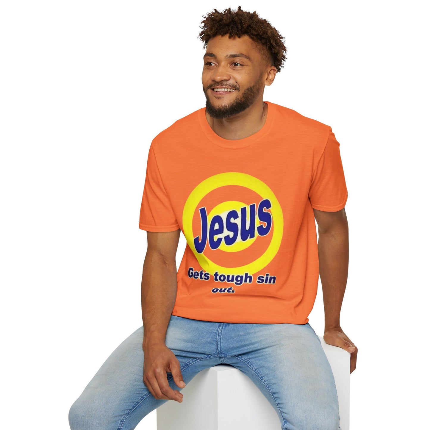 Faith Inspired - Jesus Gets Tough Stains Out Softstyle T-Shirt - Faith-Based Apparel, Christian Gift, Casual Wear, Bible Quote Tee, Unique Religious Shirt