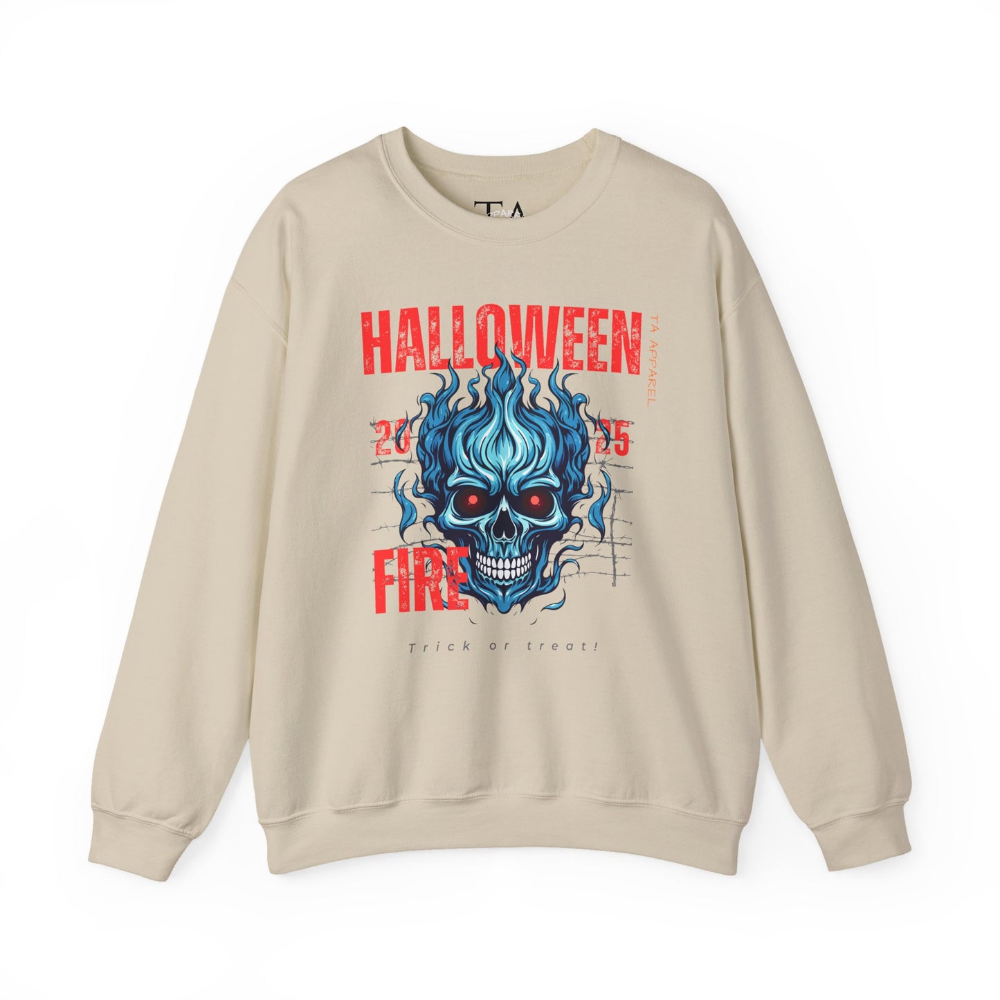 Halloween Fire Skull Sweatshirt, Unisex Crewneck for Fall, Spooky Season Apparel, Gift for Halloween Lovers, Cozy Awareness Top