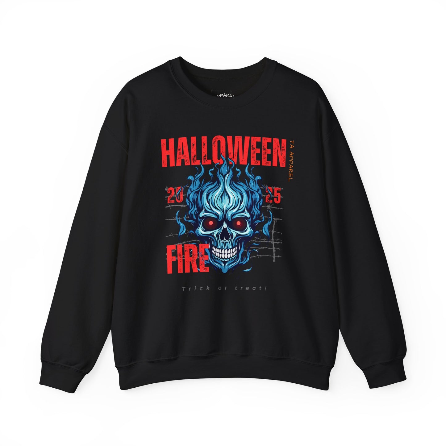 Halloween Fire Skull Sweatshirt, Unisex Crewneck for Fall, Spooky Season Apparel, Gift for Halloween Lovers, Cozy Awareness Top