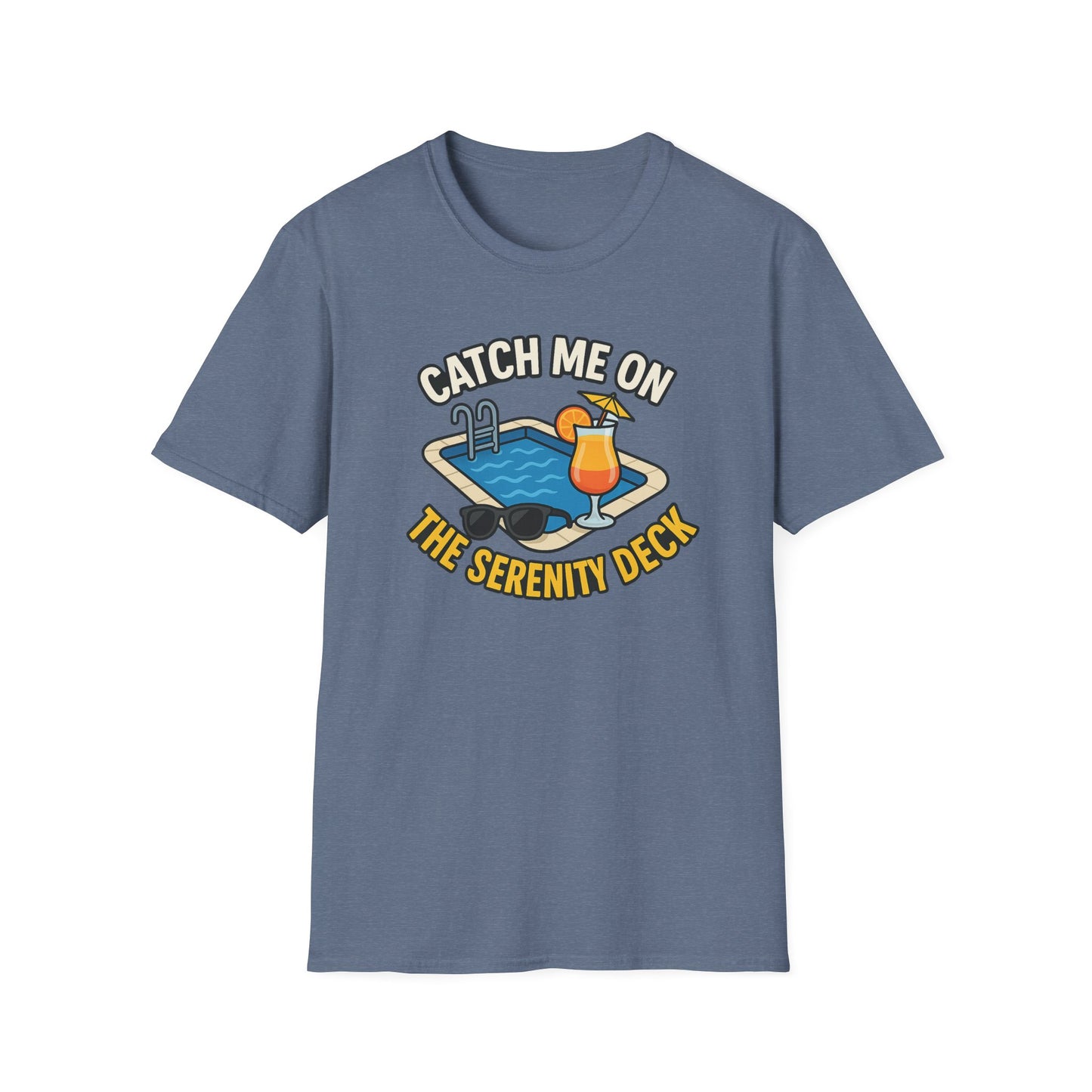 Catch Me on the Serenity Deck Unisex Softstyle T-Shirt, Relaxation Tee, Vacation T-Shirt, Beachwear, Gift for Travel Lovers