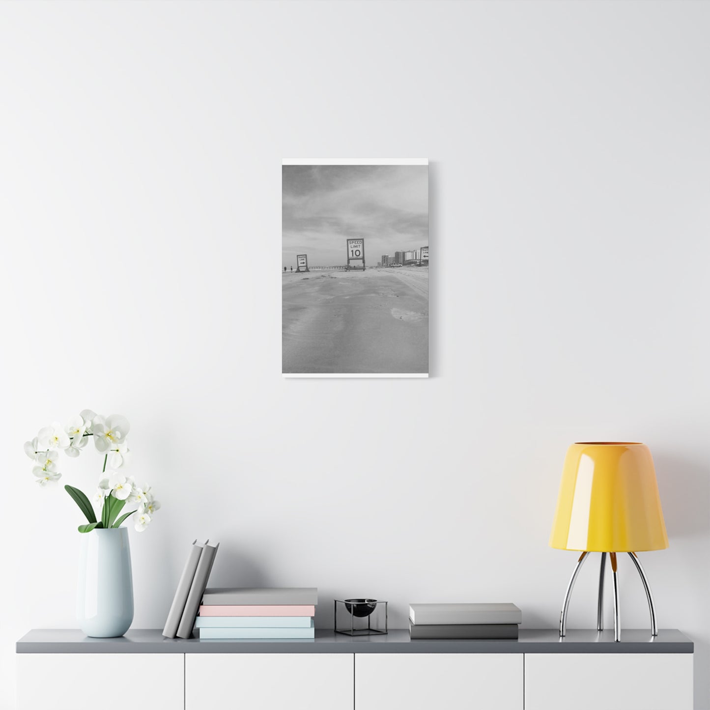 Serene Black and White Coastal Beach Sign - Canvas Art
