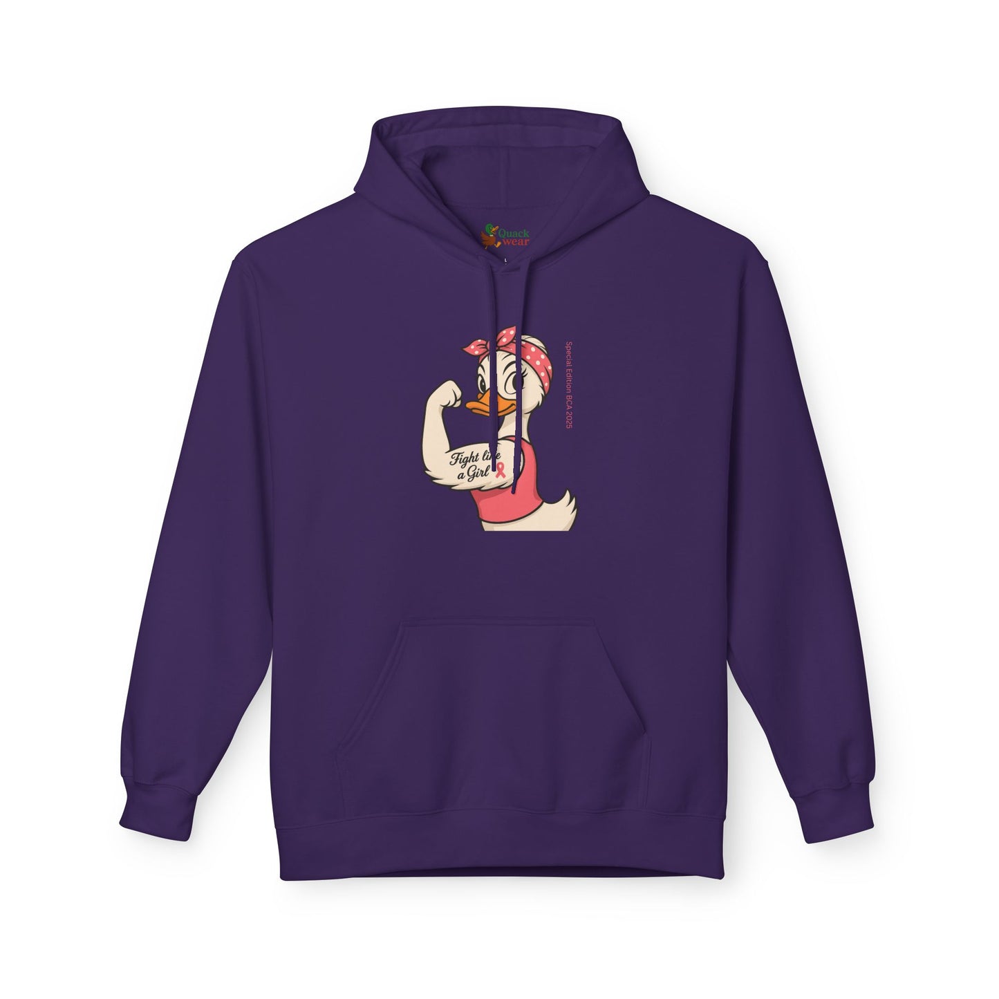 Breast Cancer Awareness Hoodie - Roxie the Riveter Duck Graphic - Fight Like a Girl Slogan, Feminist Apparel, Pink Ribbon Hoodie, Advocacy