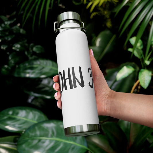 Water Bottle - Faith Inspired 22oz Copper Vacuum Insulated Bottle with John 3:16