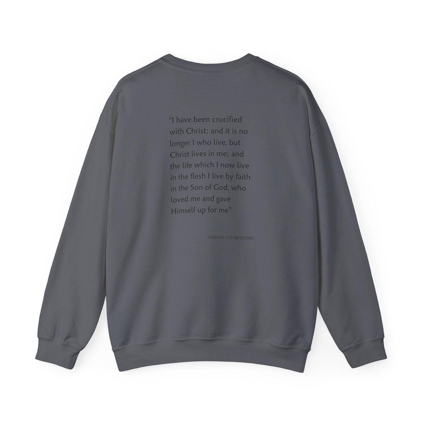 Faith Inspired Crewneck Sweatshirt Barbed Cross Design with Galatians 2:20