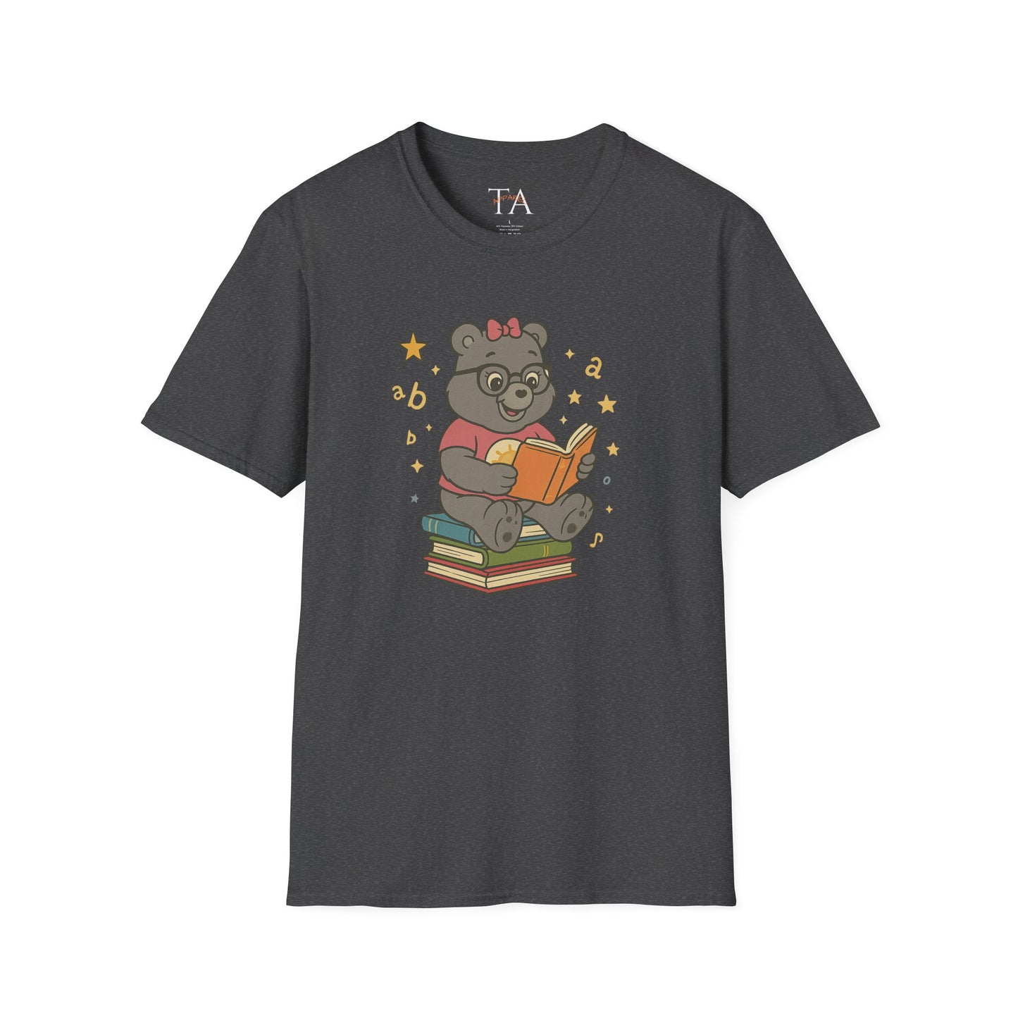 Carebear Jr Book Design Unisex Softstyle T-Shirt, Kids Graphic Tee, Children Reading Shirt, Cute Bear Illustration Top, Retro Style Apparel