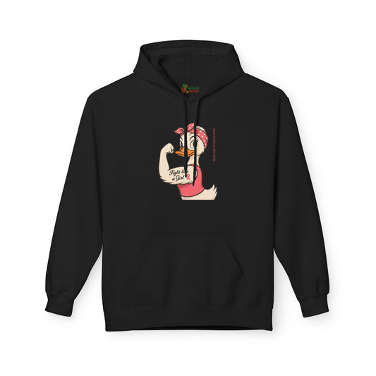Breast Cancer Awareness Hoodie - Roxie the Riveter Duck Graphic - Fight Like a Girl Slogan, Feminist Apparel, Pink Ribbon Hoodie, Advocacy