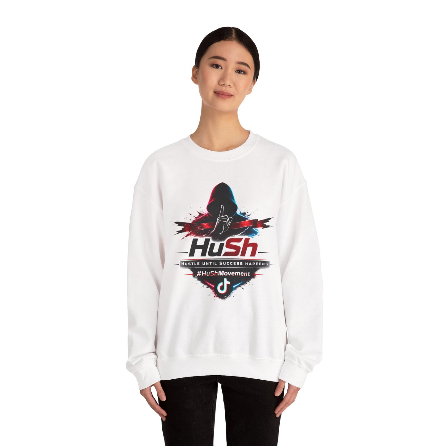 #HuSh Unisex Heavy Blend™ Crewneck Sweatshirt  | Hustle Until Success Happens, #HuShMovement TikTok Logo