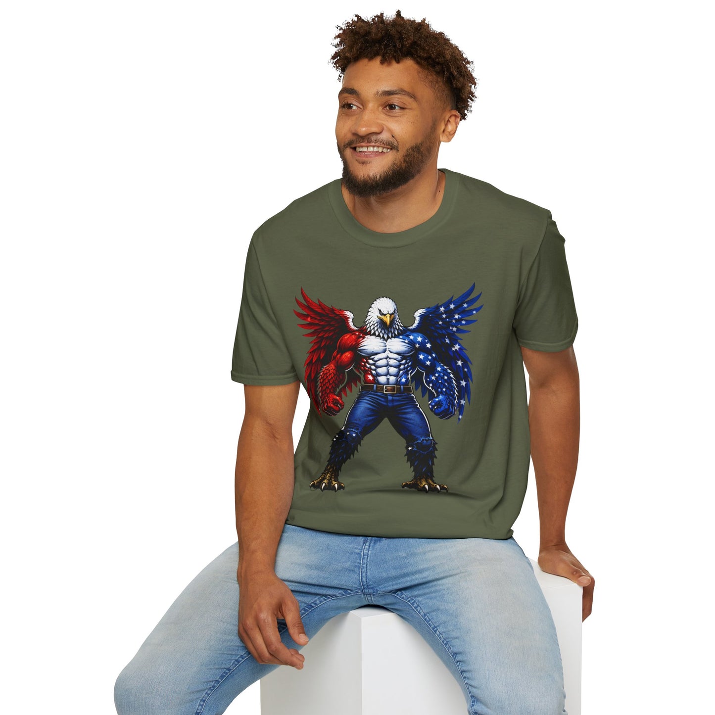 Birdmanzilla Patriotic Muscular Eagle T-Shirt | Red White Blue Winged Eagle Graphic