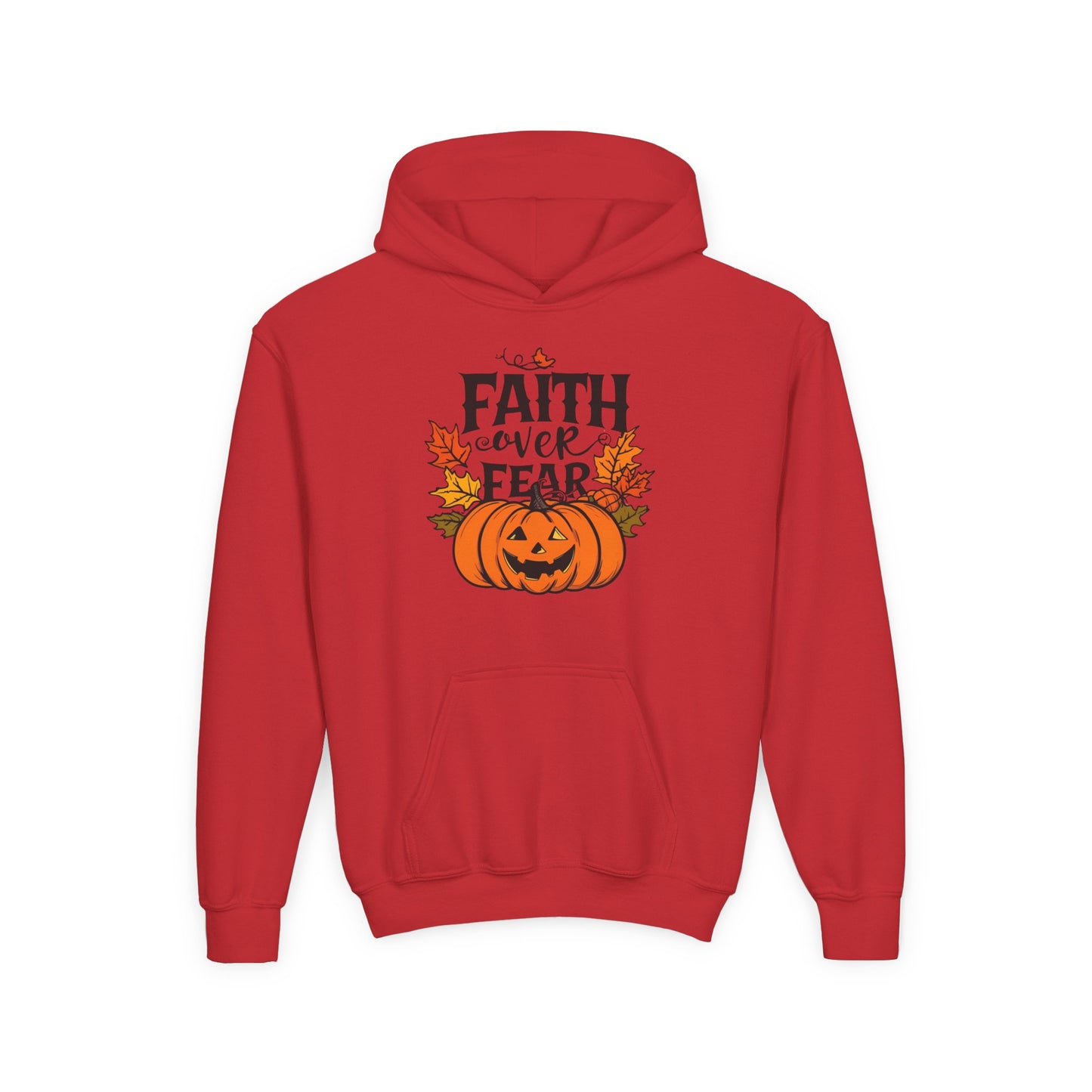 Halloween Faith Over Fear Kids Hoodie - Fall Sweatshirt, Halloween Apparel, Cozy Gift, Pumpkin Design, Inspirational Clothing
