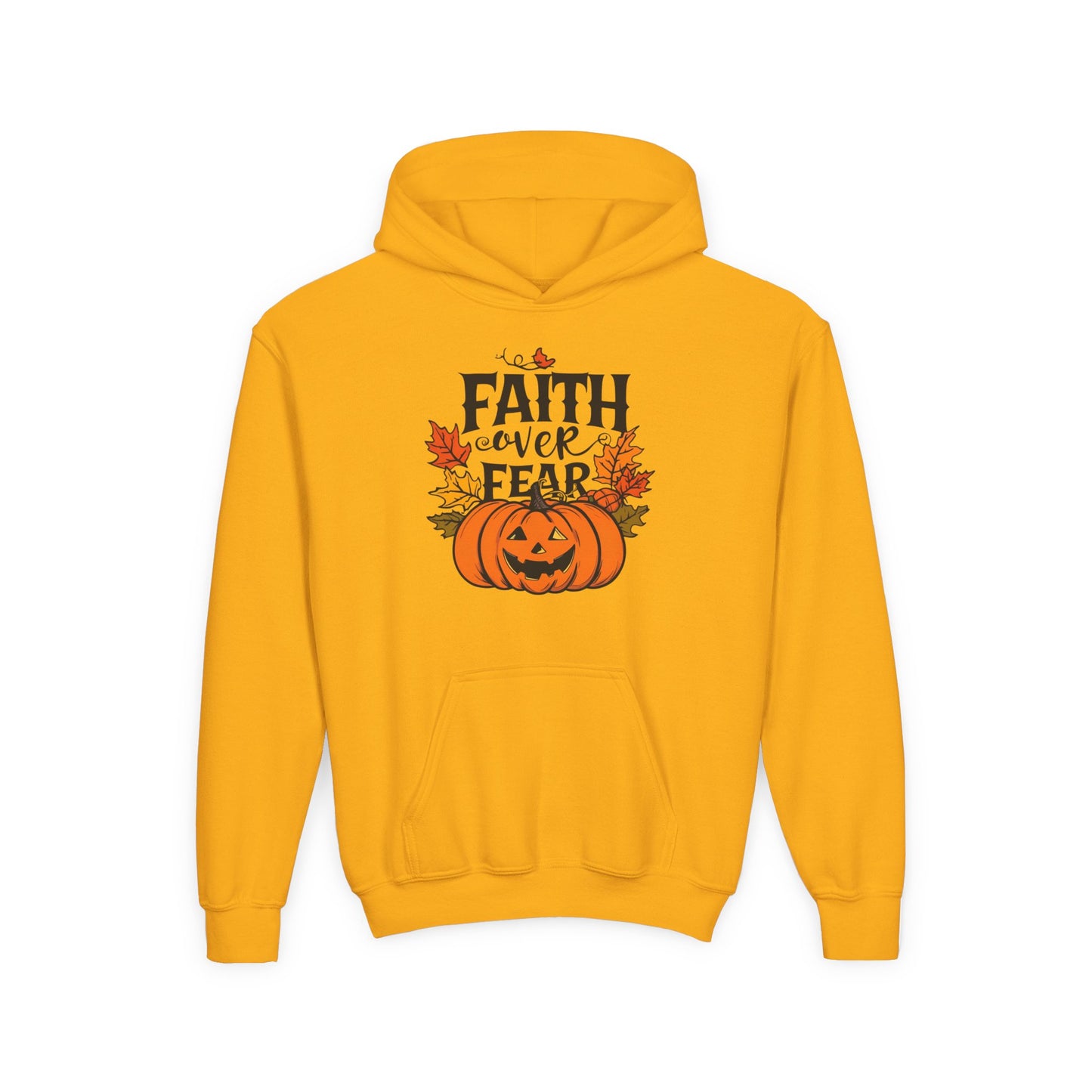 Halloween Faith Over Fear Kids Hoodie - Fall Sweatshirt, Halloween Apparel, Cozy Gift, Pumpkin Design, Inspirational Clothing