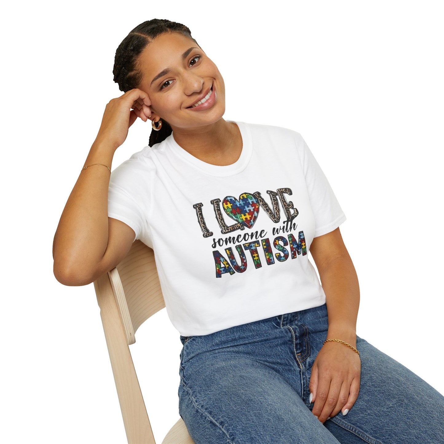 Autism Awareness Unisex T-Shirt - I Love Someone with Autism Design