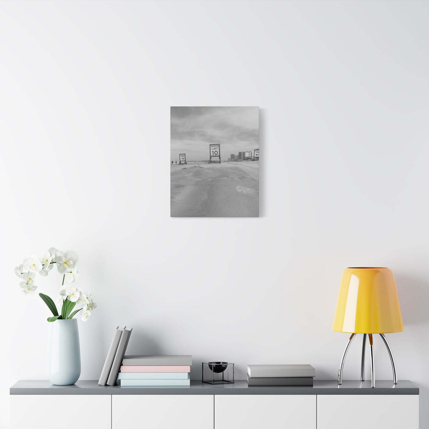 Serene Black and White Coastal Beach Sign - Canvas Art