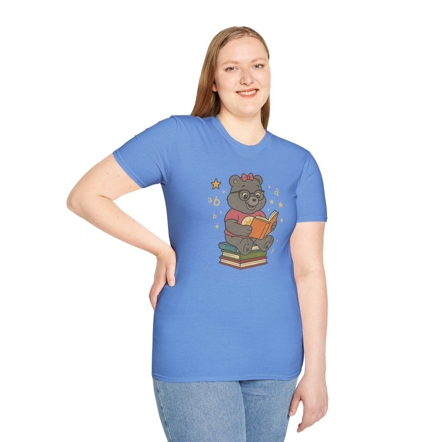 Carebear Jr Book Design Unisex Softstyle T-Shirt, Kids Graphic Tee, Children Reading Shirt, Cute Bear Illustration Top, Retro Style Apparel