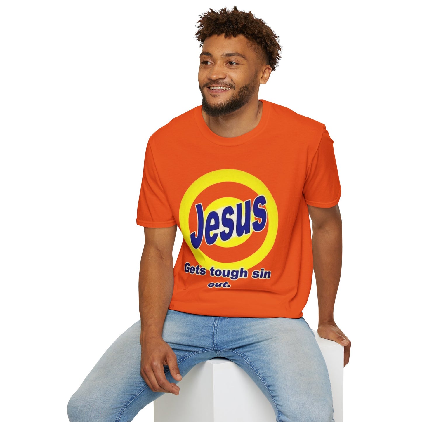 Faith Inspired - Jesus Gets Tough Stains Out Softstyle T-Shirt - Faith-Based Apparel, Christian Gift, Casual Wear, Bible Quote Tee, Unique Religious Shirt