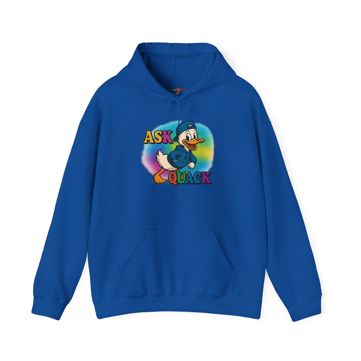 Askquack Male Duck Unisex Hoodie, Quirky Duck Design Sweatshirt, Novelty Animal Jumper, Humorous Duck Apparel, Unique Hooded Top