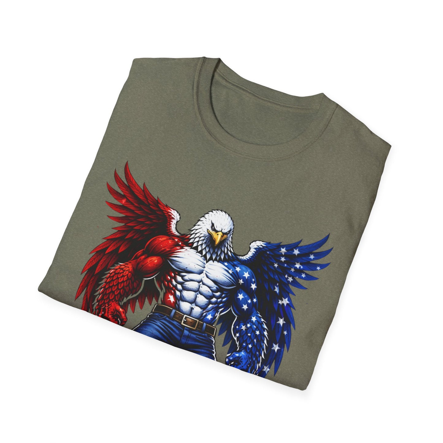 Birdmanzilla Patriotic Muscular Eagle T-Shirt | Red White Blue Winged Eagle Graphic